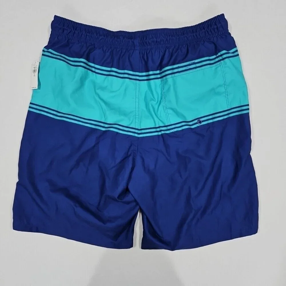 Old Navy Mens Medium Tall Blue Teal Striped‎ Swim Trunks Board Shorts Surf